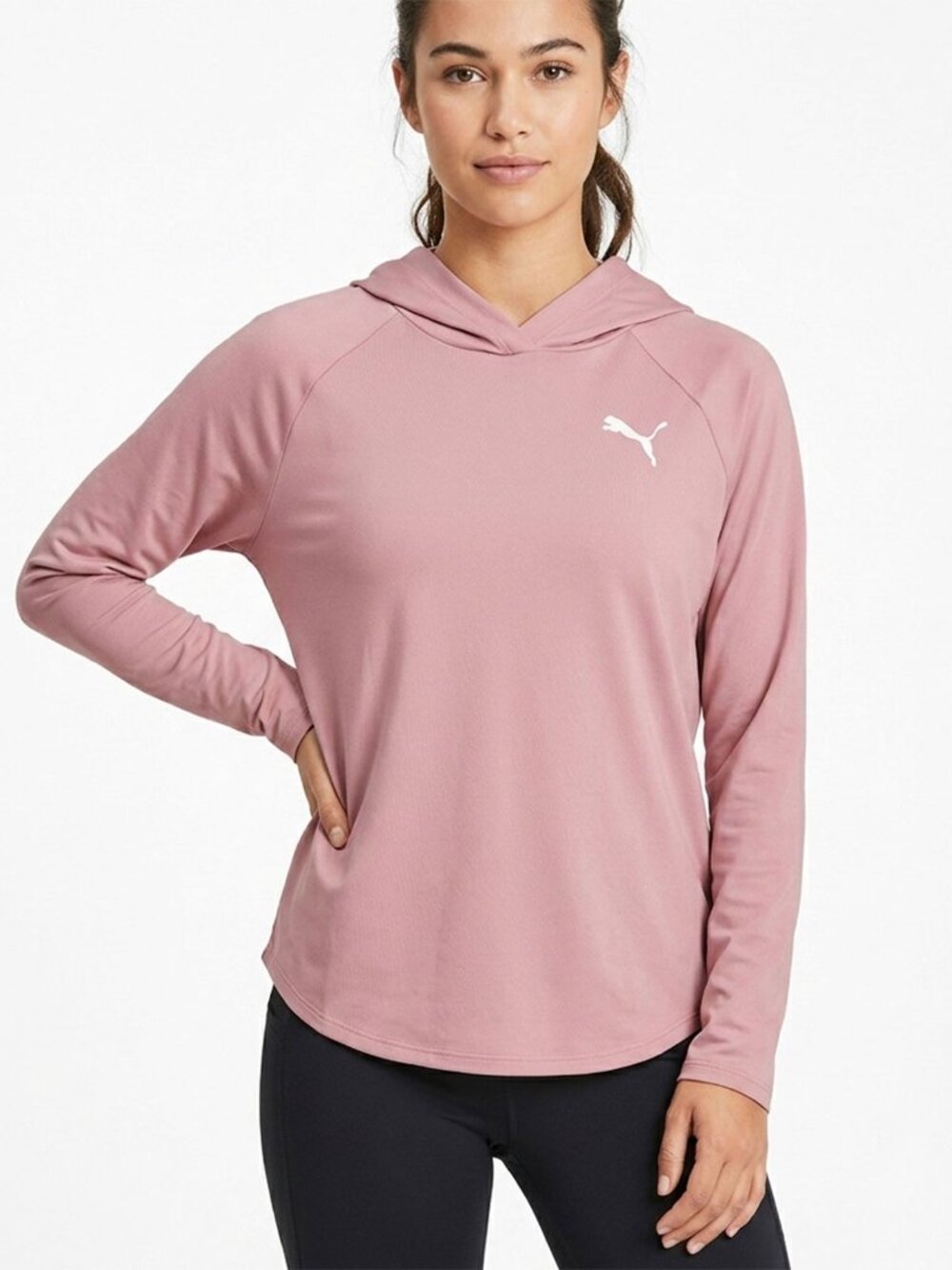 PUMA Dusty Pink Activewear Hoodie Top Pullover Lightweight Workout Athleisure